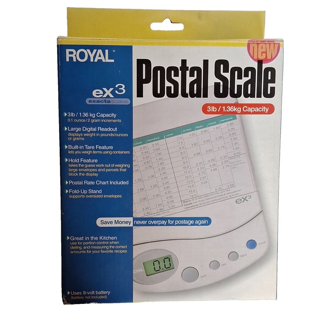 Royal ex3 Postal Scale 3lb/1.36kg Digital Readout, Tare, Hold, Rate Chart